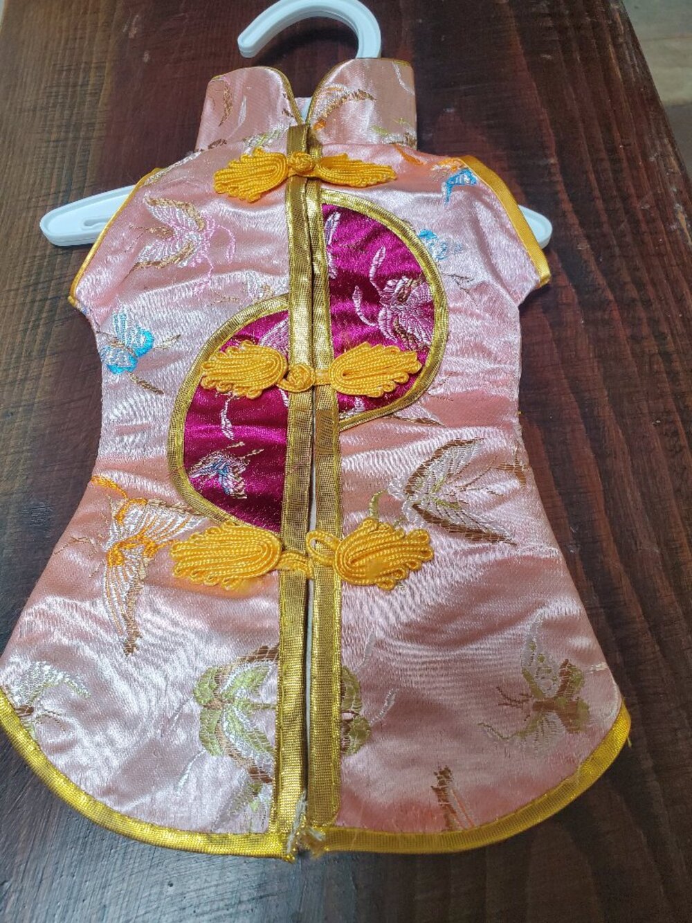 18" Doll Pink Satin Cheongsam Qipao Asian Traditional Floral Dress Top